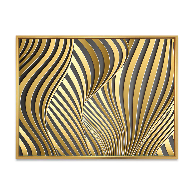 Wavy Luxury Gold Gradients I - peinture sur toile, H 34 po x l 44 po, Toile à cadre flottant doré