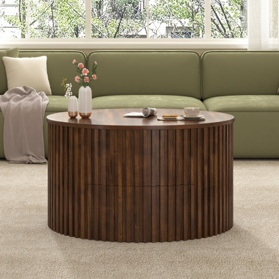 Table basse ronde à plateau relevable, compartiment caché et tiroir dissimulé, conception cannelée moderne, salon