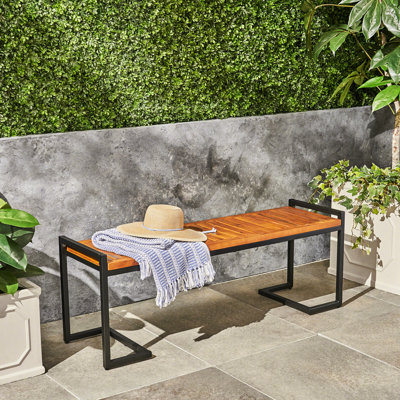 Banc en bois et en fer de 53,23 po de long avec finition fausse haute de 19,91 po
