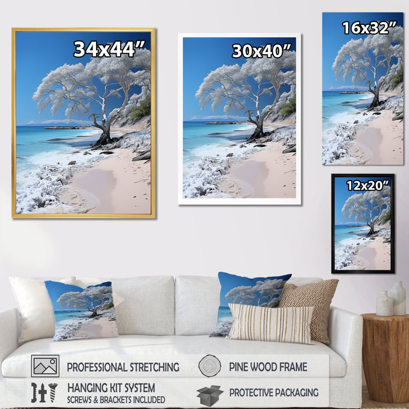 Paysage cubique monochrome bleu et gris III - reproduction sur toile, Cadre flottant blanc, 32" H x 24" W