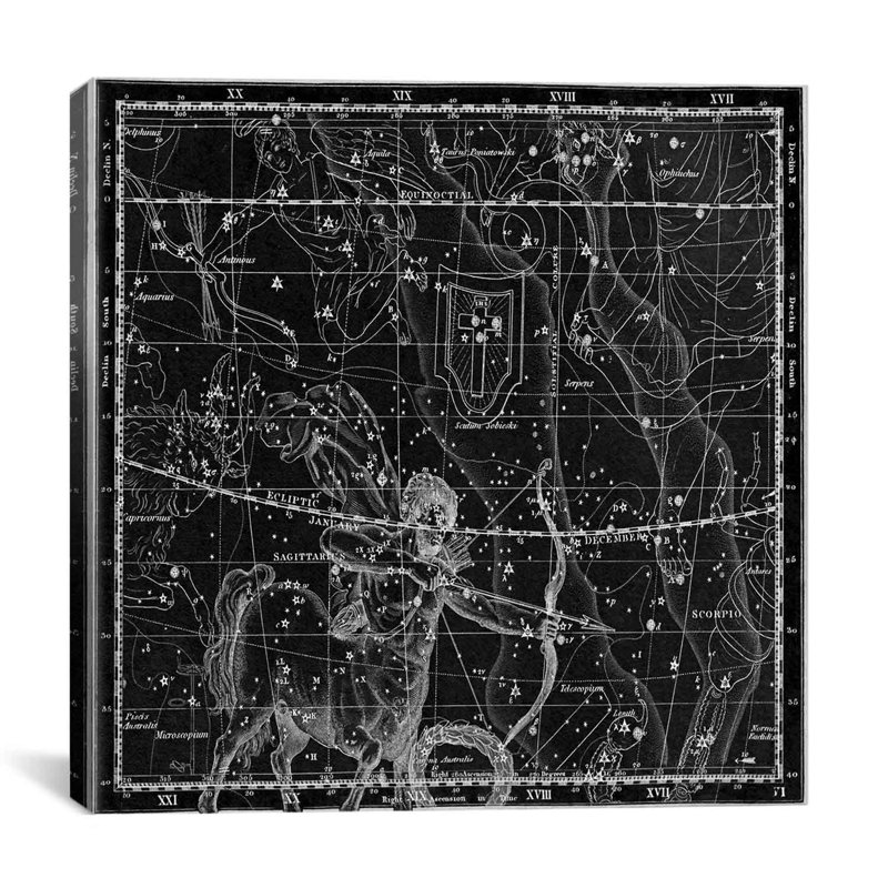 "atlas céleste-assiette 20 (sagittarius)" par alexander jamieson, impression sur toile, H 18 po x l 18 po x P 0,75 po