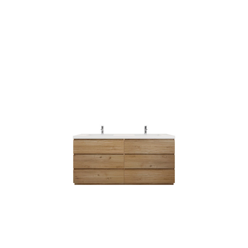 Rheana 70.86'' Double Bathroom Vanity with Plastic Top, Natural Oak