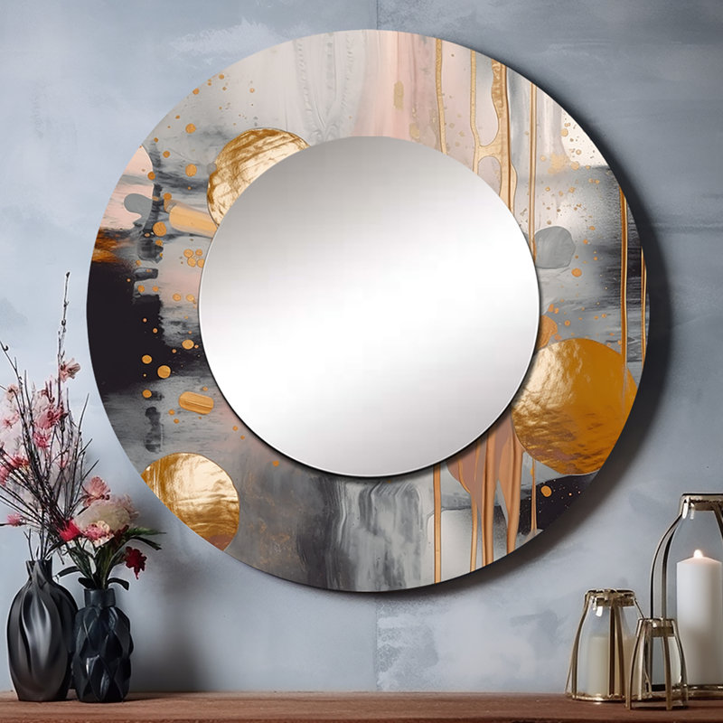 Pilypas Metallic Circles On Marble Energy I - Marble Unique Wall Mirror, Modern Round Mirror, Printed Metal Art, 36" x 36"