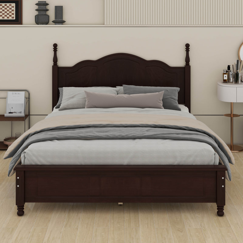 Lit plateforme, cadre de lit en bois de style rétro avec tête de lit, Grand lit, Noyer foncé