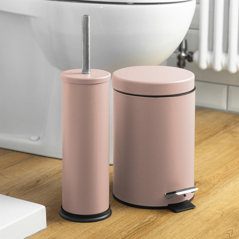 Harbour Housewares Round Bathroom Bin & Brush Set, Pink