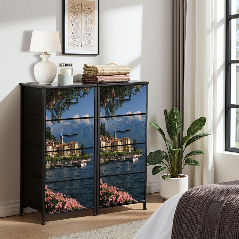 4 Drawer Dresser for Bedroom, Narrow Chest of Drawers, Wooden Top and Study Iron Frame 18"x37.5"-(WxH)