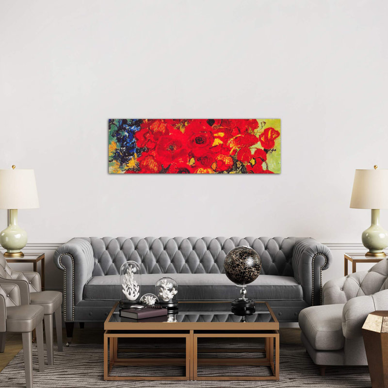 Vase With Daisies & Poppies by Vincent Van Gogh - Panoramic Painting on Canvas, No Frame, 182.88 cm H x 60.96 cm W