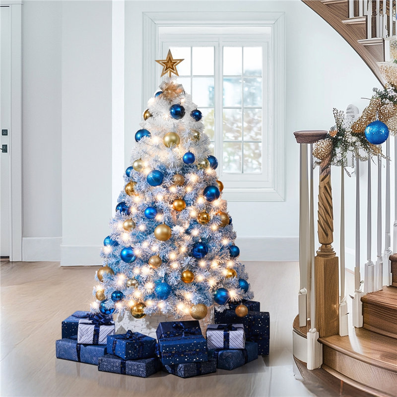 Lake Blue Gradient Flocked Artificial Christmas Tree, 4.5', Pre-Lit