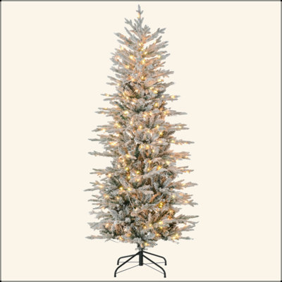 Arbre de Noël artificiel haut 6 pi avec 636 branches floquées par la neige, 250 lumières claires jaunes chaudes, ouverture automatique, ampoule supplémentaire