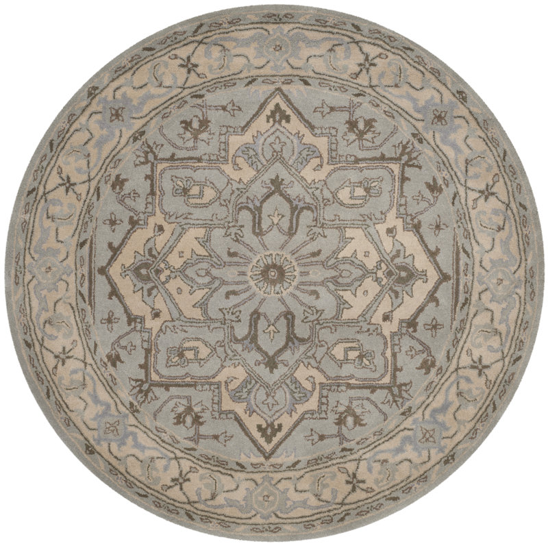 Tapis beige / gris en laine touffeté à la main Anotida, Rond 6 pi