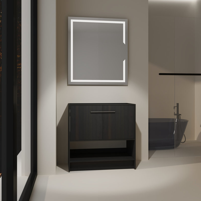Meuble-lavabo de 36 po en chêne noir, meuble autoportant en contreplaqué à 2 portes et armoire facile à installer, Dark Oak