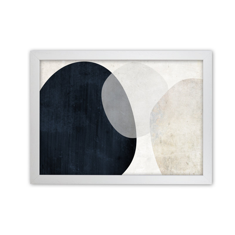 Blue And White Abstract Textured - Print, 21cm H x 30cm W x 3cm D, White Frame