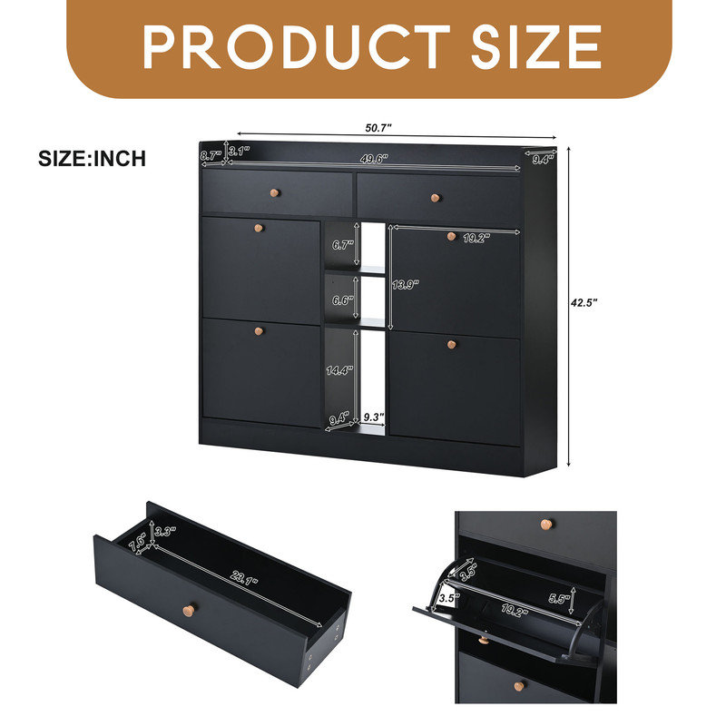 Armoire de rangement à chaussures à 4 tiroirs - Organisateur autoportant moderne avec seau basculant, Noir