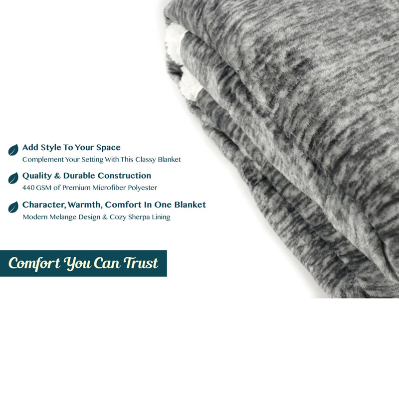 Charcoal Gray Reversible Sherpa Fleece Throw Blanket 50" x 60"