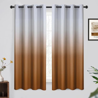 Rideaux ombrés longs de 63 pouces Yakamok, rideaux isolants thermiquement blanc grisâtre à orange brûlé, rideaux obscurcissant avec œillets pour salon / chambre à coucher (2 panneaux, l 52 po x L 63 po)