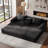 Boneless Compression Corduroy Convertible Floor Sofa Bed, 2 Seater Foldable Couch with Cup Holder Console, Multi-Mode Sleeper Sofa for Living Room-135402373