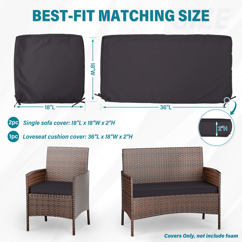 3-Piece Outdoor  Cushion  Covers Set(1 Big Cover+2 Small Covers), Covers Only, Gray