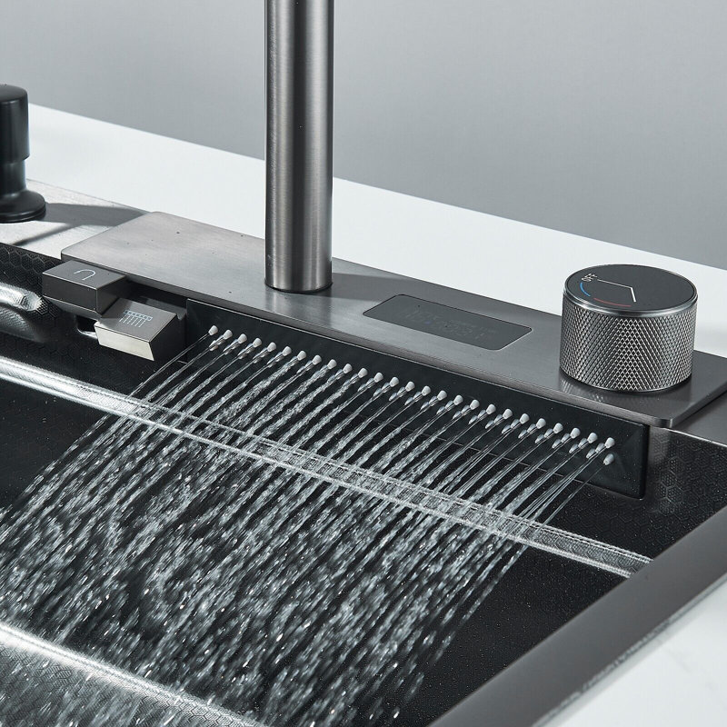 Flying Rain Stainles Steel Watefall Kitchen Sink with Pull Down Faucet 29.52inch