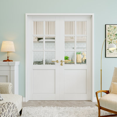 60" x 80" 6-Lite Clear Glass Double Doors, French Doors Slab Replacement, Clear Glass Door Slab, Paintable & Waterproof, Suit for Pantry Door, Laundry Door, Closet Door, Room Door, Home Office Door