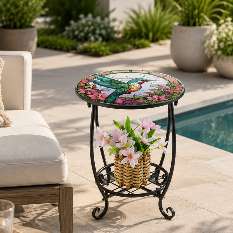 Table d'appoint de 17 po de hauteur avec tablette, table d'appoint de style colibri et petite table basse d'appoint d'intérieur