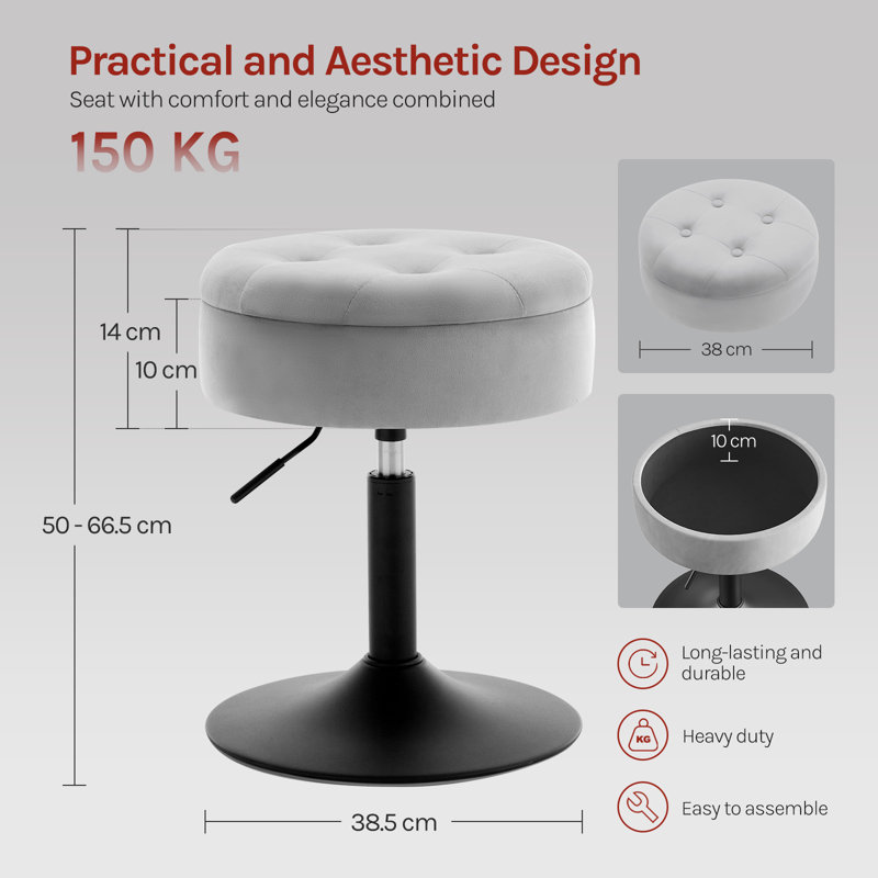 Lieven Adjustable Height Ergonomic Lab Stool, Light Grey