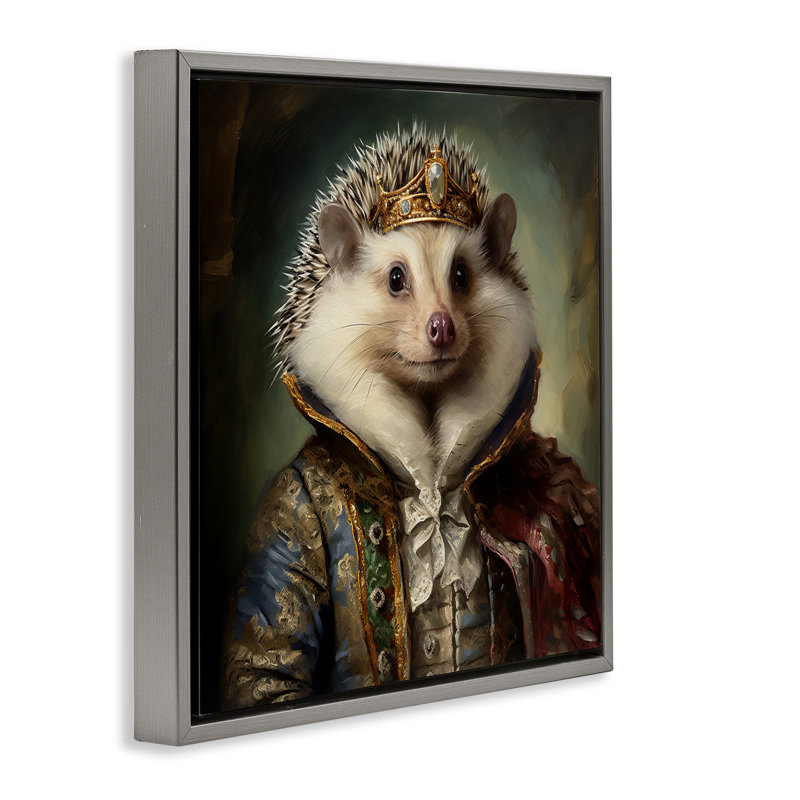 «Hedgehog Regal Transformation», art mural encadré noir sur toile flottante par Lazar Studio, H 18 po x l 18 po