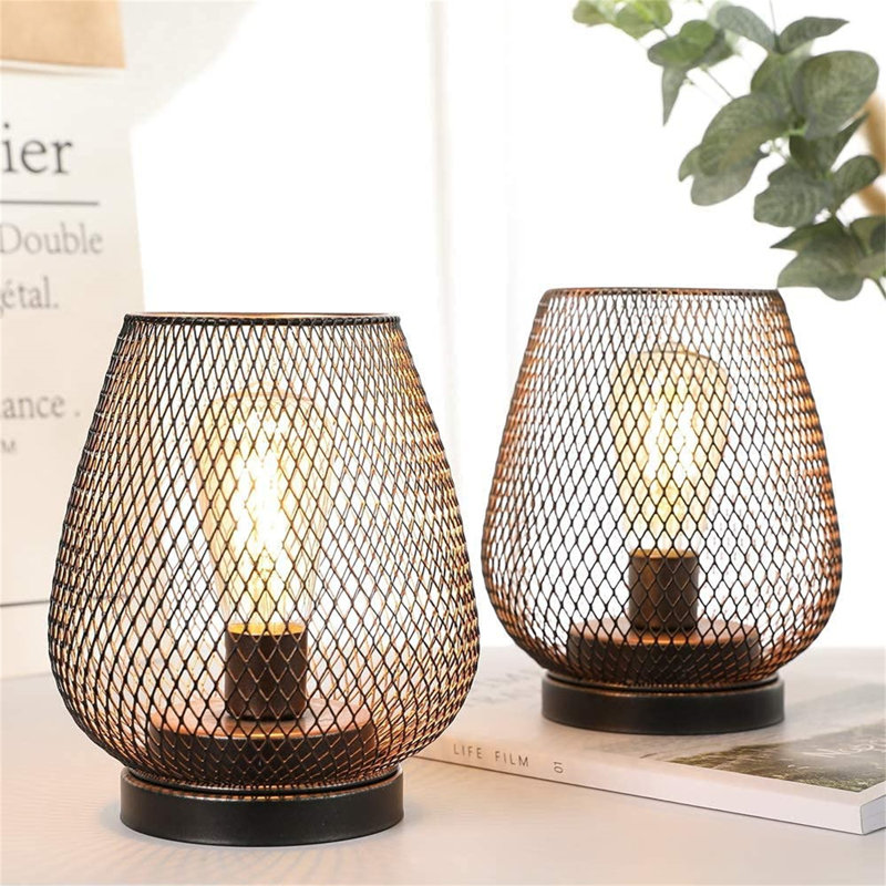 Borough Wharf Set of 2 Metal Cage Battery Powered Table lamp (Egg Shape)
