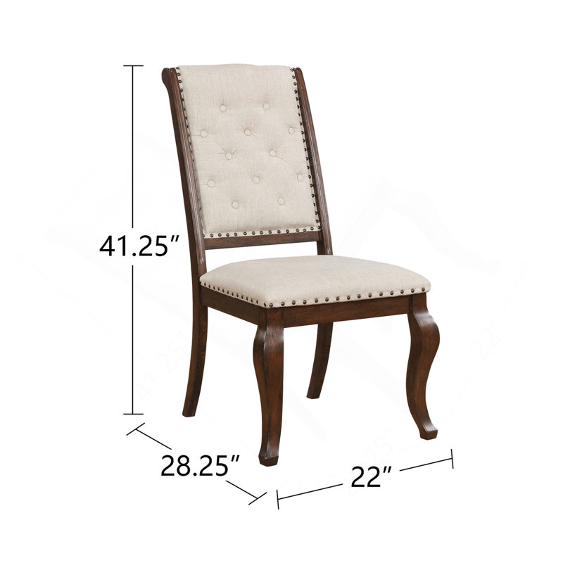 Ensemble de 2 chaises de salle à manger rembourrées en tissu crème, orge java, Marron foncé