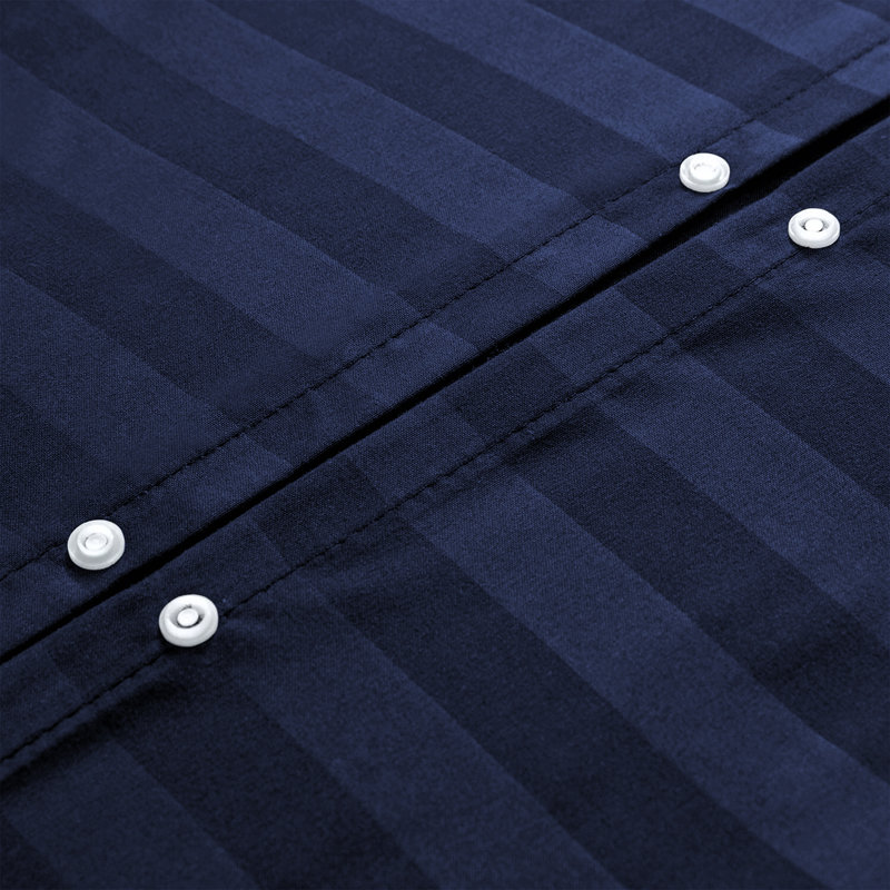 Renze Microfiber 250 TC Reversible Stripe Duvet Cover Set with Pillowcases, King Duvet Cover + 2 Standard  Pillowcases, Navy