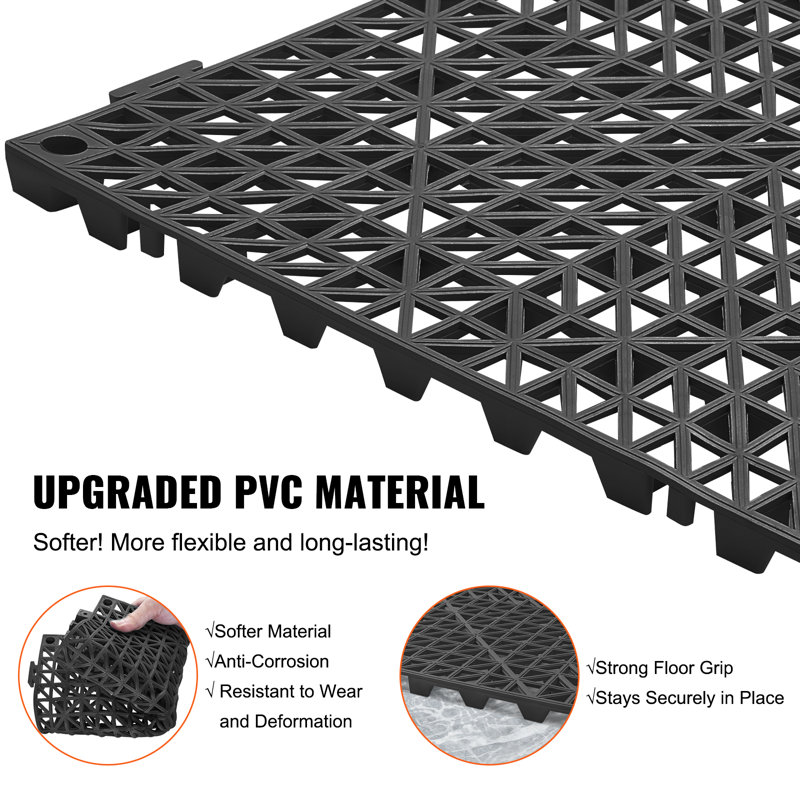 Black PVC Interlocking Drainage Floor Tiles for Wet Areas