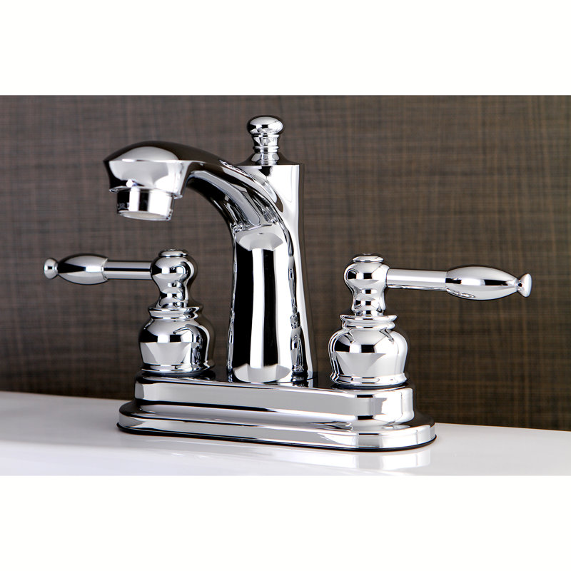 Robinet de salle de bain central à 4 poignées à 3 trous à fixation sur le comptoir en laiton Kingston, Chrome poli