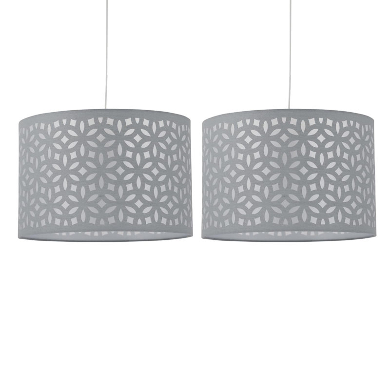 18cm H Cotton Drum Pendant Shade ( Uno ) in Grey