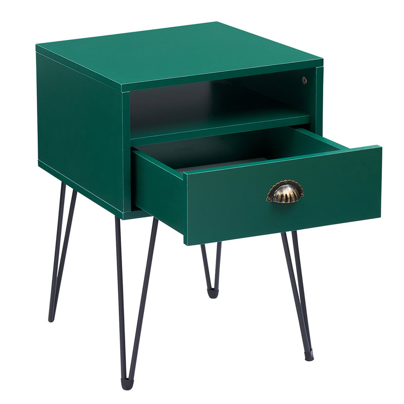 Kempst 23.7" H 1-Drawer Iron Nightstand , Green