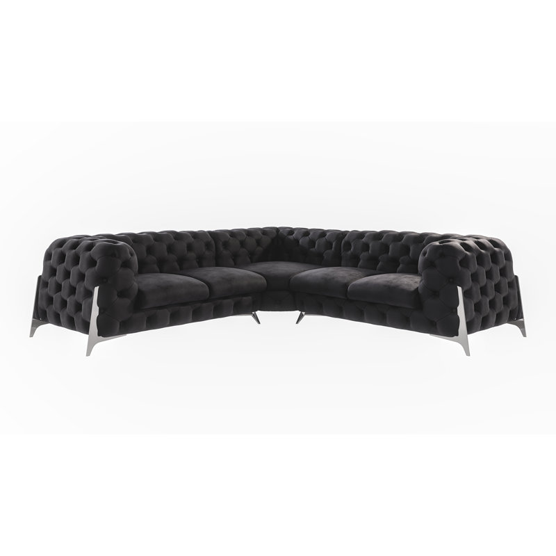 Juneri Chesterfield Corner Sofa, Black