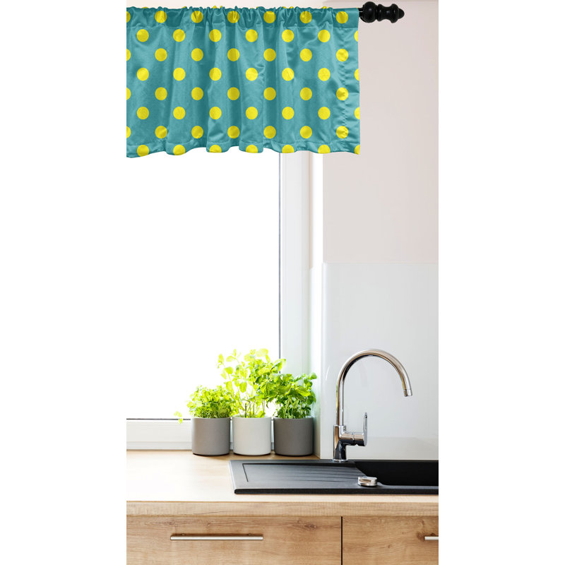 Cantonnière Ambesonne - jaune et bleu - paquet de 2 pois nostalgiques - jaune, L 42 po x L 18 po
