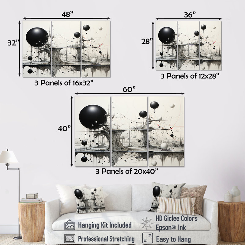 Cordey - ensemble d'art mural paysage abstrait, Toile tendue, H 32 po x l 48 po x P 1 po