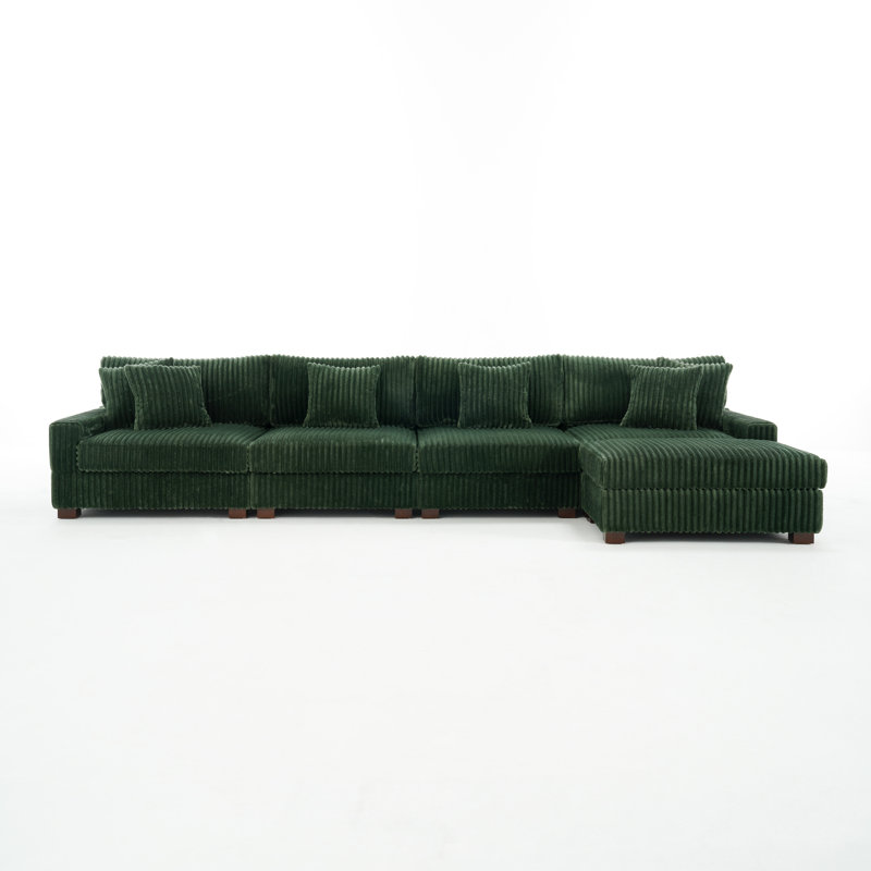 5 Seater Sectional, Green Faux Fur