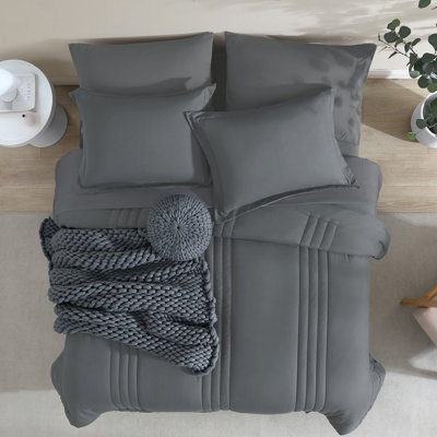 King Size Comforter Set-7 Pieces Soft Bed in a Bag King Bedding Sets Monbix All-Season Vertical Quilted Comforter with Sheets, Pillow Shams & Pillowcases, Chocolate Brown