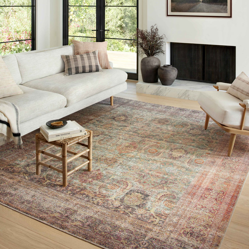 Ivory and Multicolor Rectangular Synthetic Area Rug 5' x 7'