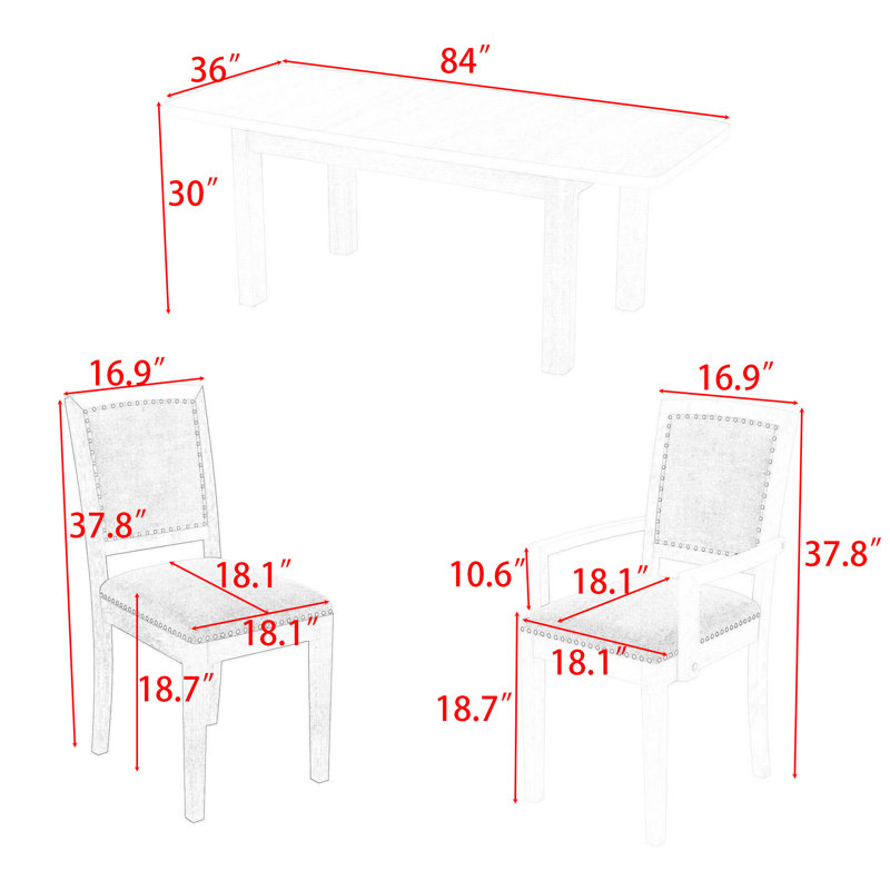 Rokiatou 9-Piece Dining Set,Removable Leaf Table with Wood Chairs, Black Gray, Black