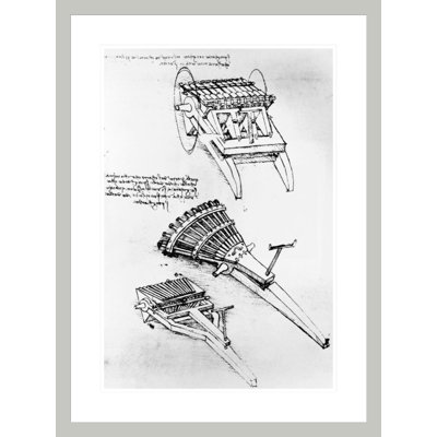 Dessins de fusils à barils multiples par Leonardo Da Vinci - impression giclée encadrée