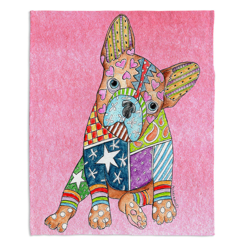  Couverture pour chien Schnauzer, 68 po x 80 po, Rose clair, Bouledogue français