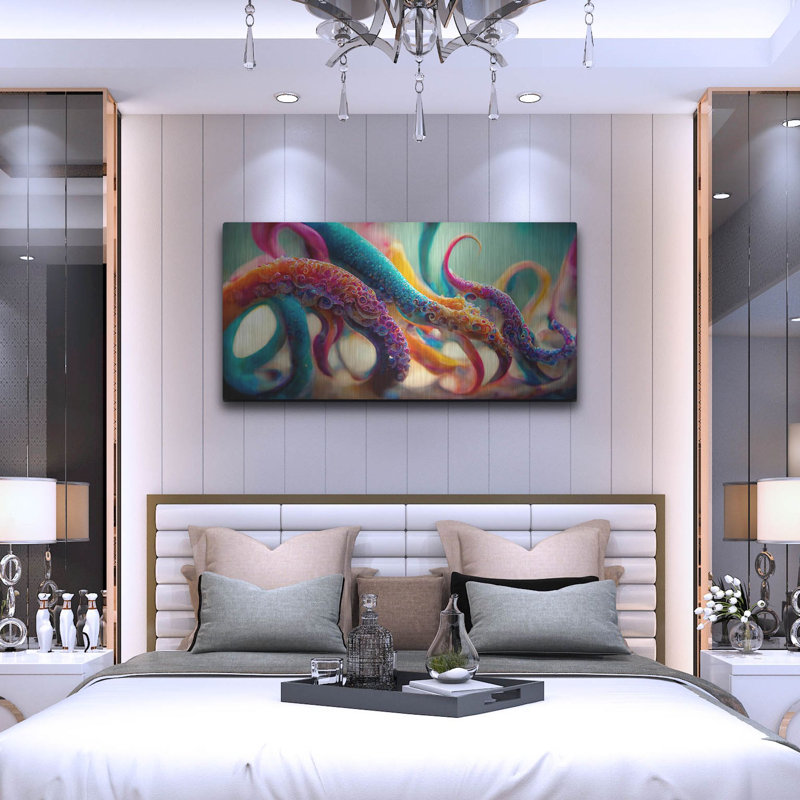 «Painterly Tentacles» par Luxe Portfolio de Beachcrest Home ™, art mural en métal, 48 po x 24 po