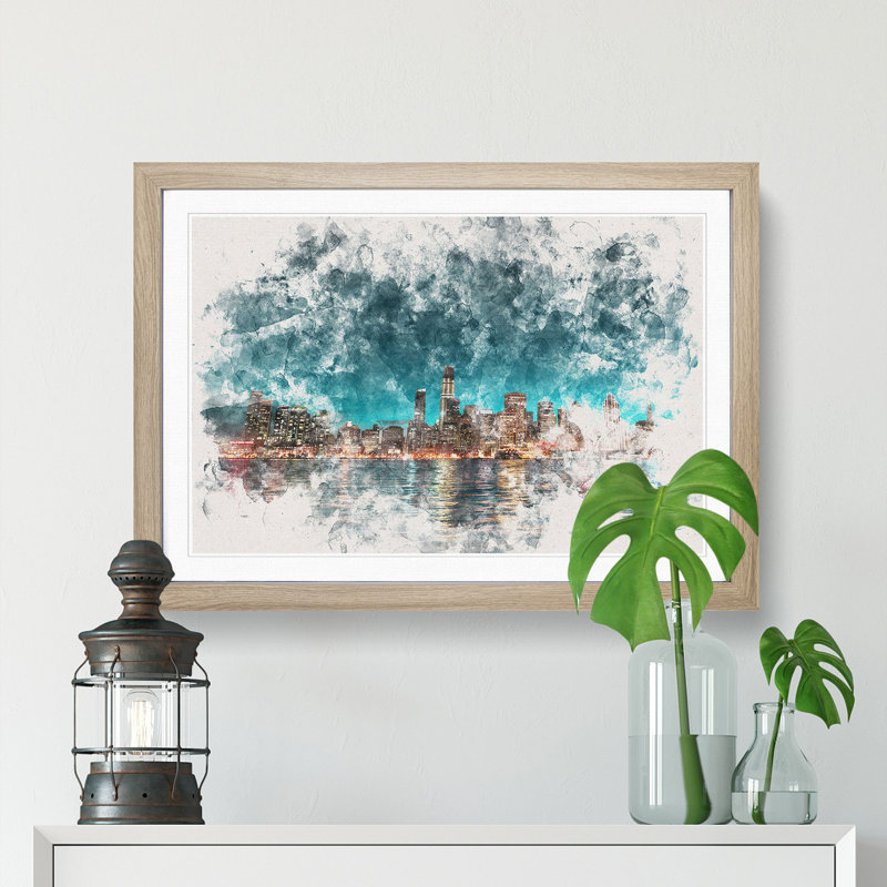 Reflection of the San Francisco Skyline - Picture Frame Painting Print, 62cm H x 87cm W x 2cm D, Oak Framed
