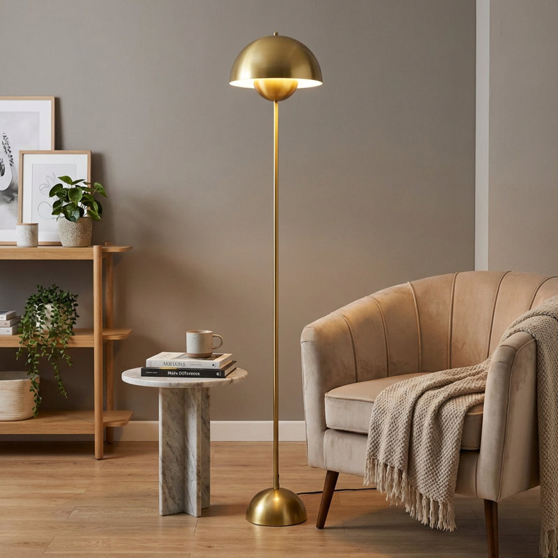 Lampe sur pied dôme moderne avec lumière indirecte, poteau en métal mince et interrupteur au pied - lampe sur pied de 65 po de hauteur pour salon, chambre à coucher, bureau - douille E26