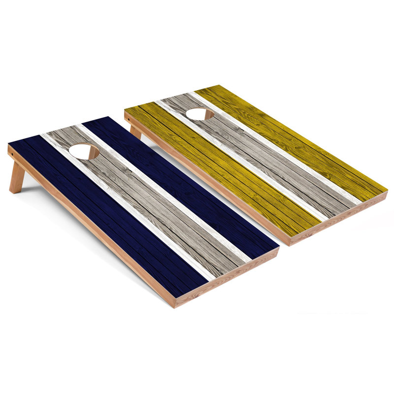 Panneaux de cornhole rayés avec étui et lumières, Bleu marine et jaune