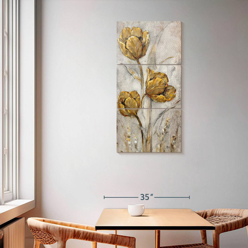 Coquelicots sur taupe II, H 62 po x l 30 po