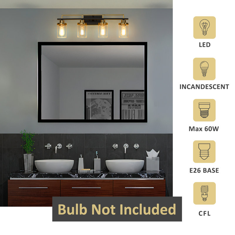 Dimmable Vanity Light, 4, Matte Black/Gold