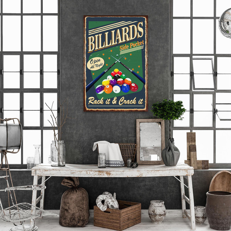 Colorful Billiard Balls On Green And Blue Background - Rack It And Crack It - 1 Piece Rectangle Graphic Art Print On Wrapped Canvas