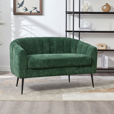 Petit canapé d'appoint en chenille de 50,2 po de largeur, petit canapé moderne glam avec pieds en métal, petit canapé capitonné 2 places pour salon